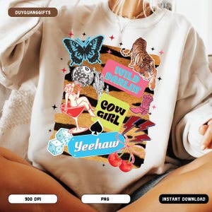 Western Collage PNG, Retro Cowgirl Aesthetic Sublimation Design, Wild West Boho Shirt PNG, Country Rodeo Western Vibes PNG, Cowgirl Png