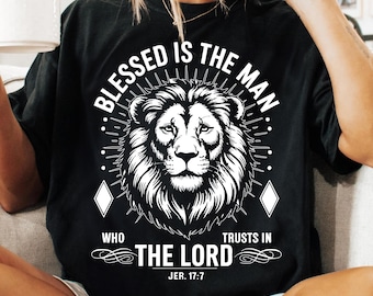 Blessed Is The Man Christian PNG SVG, Bible Verse Lion Faith PNG, Spiritual Scripture Christian Design, Retro Religious Quote Sublimation