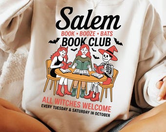 Club de lectura de brujas PNG SVG, Diseño de clipart de chica espeluznante leyendo, Sublimación de bruja de Salem para Halloween, Amante de los libros mágicos PNG, Bruja vintage PNG