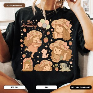 Chica dulce de bayas PNG, dibujos animados de fresa y amigos PNG, lindo diseño infantil navideño de 2025, mejores amigos para siempre PNG, estética de cinta de castillo