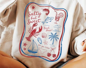 Salty But Sweet PNG, Retro Coastal Summer Sublimation PNG, Funny Beach Quote Design, Aesthetic Sea Food Shirt PNG, Summer Vibes Ocean Png