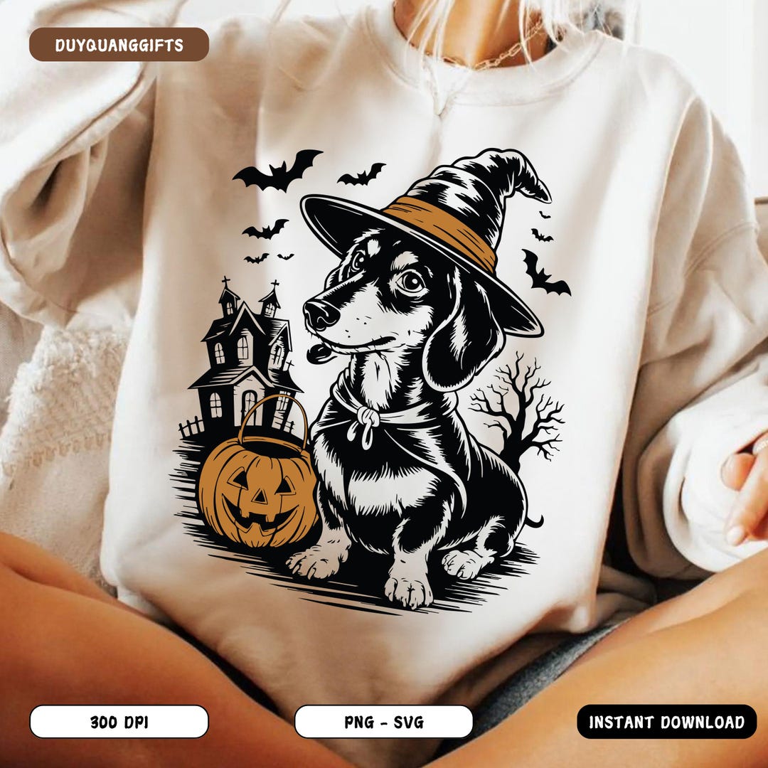 Halloween Dachshund PNG SVG, Cute Dog Mom Shirt PNG, Spooky Season ...