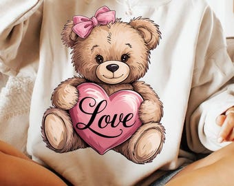 Bear With Heart PNG, Valentines Day Bear Png, Love Bears Png, Cute Bear Design Png, Coquette Bow Valentines Day Png, Love Vday Clipart Png