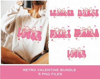 Retro Valentines PNG Bundle, Valentine Coquette Png, Vintage Valentines Png, Pink Coquette Bow Png,  Pink Valentines Png, Sublimation Design