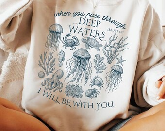Christian Ocean Animal PNG, sublimatieontwerp kustbijbelvers, zomer zeeleven Faith png, trendy Jesus Beach esthetische afbeelding png