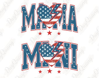 Retro American Mama & Mini PNG, Patriotic 4th of July Shirt Png, Vintage USA Flag Design, family matching Celebration Shirt Designs, USA Mom