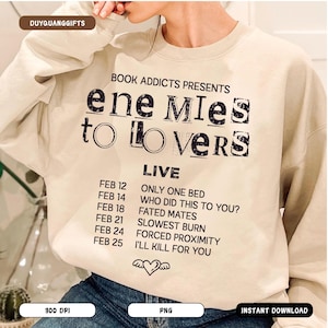 Enemies To Lovers PNG, Vintage Dark Romance Shirt Design, Bookish Morally Grey Romantasy Graphic, Retro Dark Romance Png, Book Lover Gift