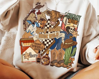 Howdy Western Collage PNG, She’s Kinda Buck Wild Design, Trendy Rodeo Outlaw PNG, Cowgirl Sticker PNG, Retro Western Sublimation Png