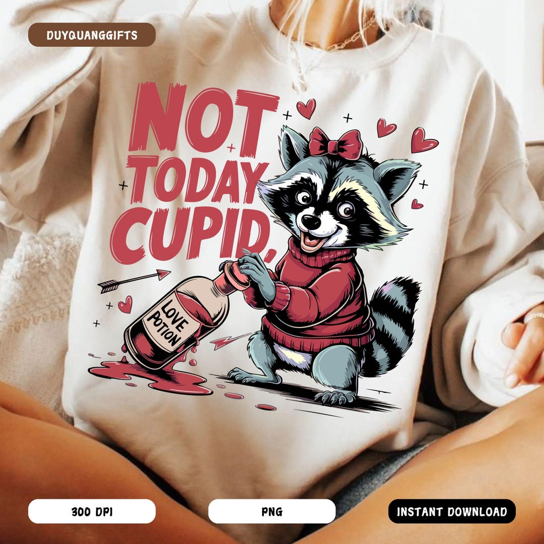 Cupid Raccoon Not Today Cupid PNG, Funny Raccoon Valentines Day PNG, Cute Animal ...