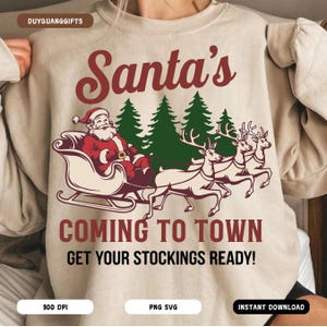 Weihnachtsmann kommt in die Stadt Png svg, lustige Weihnachten Png, Retro Weihnachtsmann Png, Weihnachten Girly Png, Weihnachtssublimation, trendiger Weihnachtsweihnachtsmann