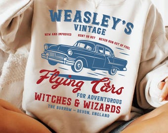 Weasley's Flying Car PNG SVG, Vintage Bookish Shirt PNG, Magical World Sublimation Design, Retro Book Lover Clipart, Fantasy Fan Merch Png