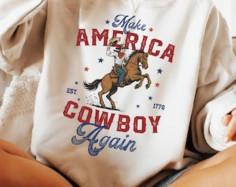 Make America Cowboy Again PNG, Diseño de sublimación patriótico occidental, Rodeo digital de EE. UU. PNG, Camisa vaquera del 4 de julio PNG, Orgullo campestre PNG