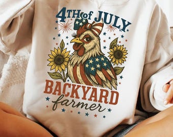 Patriotic Chicken PNG, Cute 4th of July Farm Sublimation PNG, Sunflower American Country Shirt Design, Trendy Independence Day PNG