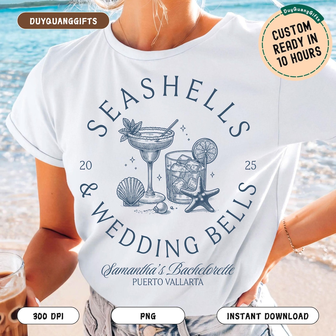 Custom Seashells and Wedding Bells Bachelorette Party PNG, Coastal ...