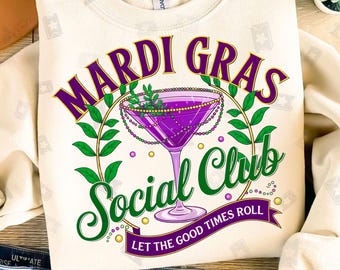 Mardi Gras Fleur De Lis PNG, Design maglietta Martedì Grasso, Social Club Png, Design occidentale Mardi Gras Png, Design a sublimazione, Download digitali