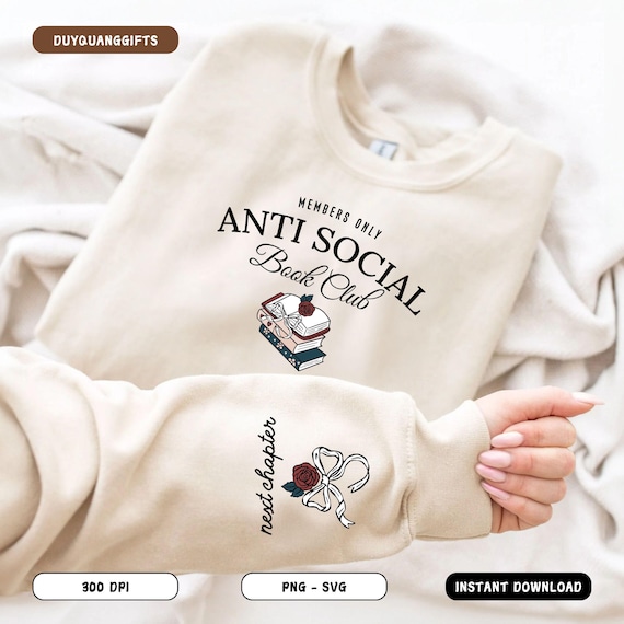 AntiSocial Book Club SVG, Retro Book Lover PNG, Trendy Bow Coquette Bookish Mom Shirt Design, Funny Romance Reader Clipart, Mothers Day Gift