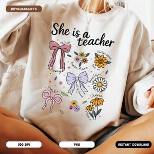 Teacher Boho Floral PNG, Preppy Coquette Teacher Life PNG, Retro Wildflower School Design, Cute Teacher Appreciation Sublimation PNG