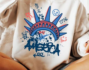 Statua Wolności 4 lipca PNG, Graffiti USA Flag Design, Koszulka American Girl PNG, Bold America Png, Estetyka Dnia Niepodległości Png