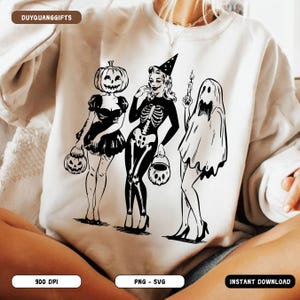 Spooky Girl Squad PNG SVG, Halloween Skeleton Ghost Pumpkin Design, Witchy Fall Shirt PNG, Retro Halloween Graphic, Haunted Spooky Season