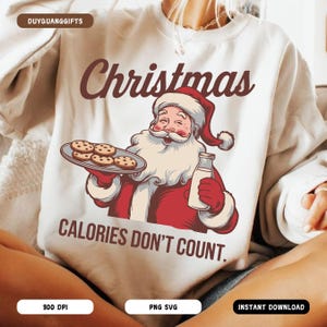 Las calorías de Navidad no cuentan PNG Svg, Coqueta de Papá Noel vintage Png, Temporada navideña Png, Navidad divertida Png, Galletas navideñas retro Svg