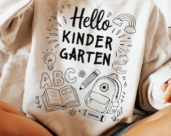 Hello Kindergarten PNG SVG, Kindergarten Teacher Shirt PNG, Back to School Sublimation for Pre-K Kids, Cute Classroom Shirt Design Png
