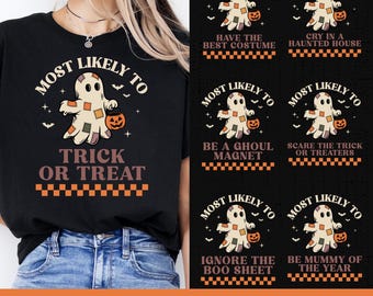 Most Likely To Halloween PNG SVG Bundle, Matching Family Ghost Shirt PNG, Funny Spooky Season Clipart, Retro Halloween Group Costume Png