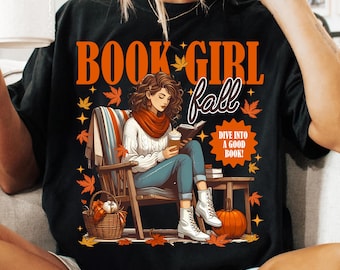 Book Girl Fall PNG, Cute Retro Bookish Autumn PNG, Cozy Fall Reader Shirt PNG, Trendy Girl Reading Sublimation Design, Book Lover Fall Png