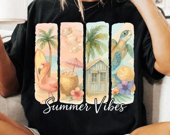 Summer Vibes PNG, Retro Beach Scene Sublimation PNG, Brushstroke Summer Shirt Design, Vibrant Vacation PNG, Sunset Tropical Png