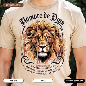 Hombre de Dios PNG, Christian Sublimation Design PNG, Bible Quote PNG, Lion of Judah Png, Maranatha Religious Digital Download