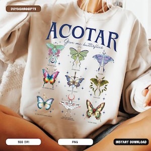 Acotar Give Me Butterflies PNG, Projekt koszulki Velaris Night Court, Romantyczna książka fantasy Clipart PNG, SJM Bookish Aesthetic Png