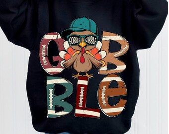 Boys Gobble Turkey PNG, Retro Cool Turkey Png, Boys Thanksgiving Holiday Shirt Design, Hand Drawn Printable Art, Turkey in Hat Sublimation