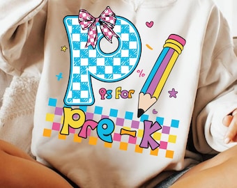 P Is for Pre-K Teacher PNG, Coquette Back to School Sublimation Design, Cute Pre-K Teacher Appreciation Shirt PNG, Gift for Preschool PNG