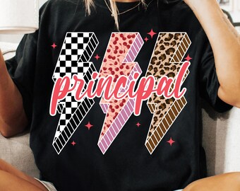 Principal PNG, Coquette Leopard Checker Cherry Design, Preppy School Admin Shirt PNG, Cute Back to School Sublimation, Girly Staff PNG