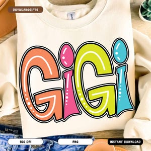 Colorful Gigi PNG, Retro Coquette Gigi Shirt Design, Vintage Mothers Day Graphic, Grammy Clipart, Sublimation, Digital Download, Sticker Png