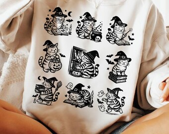Retro Cat Halloween Shirt PNG, Funny Witch Cat Sublimation Design, 90s Vintage Halloween Graphic PNG, Halloween Cat Lover Clipart PNG