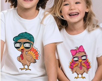 Disegno per maglietta per bambini del Ringraziamento in formato PNG, Tacchino retrò più cool in formato SVG, Tacchino bambina, Tacchino gobble in formato PNG, Tacchino più carino, Disegno per sublimazione del tacchino