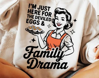 Solo estoy aquí por los huevos rellenos y el drama familiar PNG SVG, Cena divertida de Acción de Gracias PNG, Diseño de cita humorística navideña, Día del Pavo Png