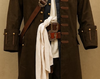 Celebrity Inspired Pirate Coat : Steampunk Renaissance Jacket, Wool Coat Movie Inspired Coat Halloween Costume Long Coat