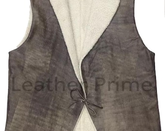 Clint Eastwood CowBoy 'Dollars' Sheep Leather Vest with Faux Fur Western vest Celebrate inspired Halloween Costume Cowboy vest