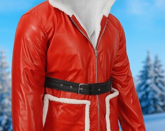 Santa Faux Leather & Shearling Christmas Jacket