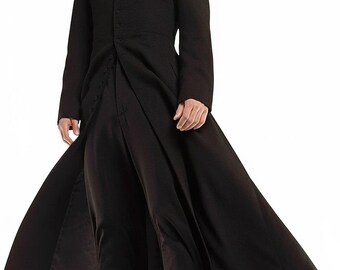 HiFacon Cappotto Trench Matrix da uomo Matrix Neo Keanu Reeves con colletto rotondo nero gotico steampunk, XXS