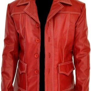 Red Leather Jacket Men - Tyler Classic Durden Fight The Club Style - 70s Retro Vintage Biker Jacket - Genuine Red Leather Coat