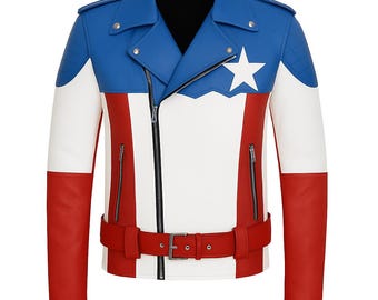 Chaqueta de cuero de motociclista inspirada en el Capitán América: Disfraz de superhéroe para cosplay
