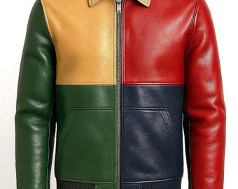 Handmade Patchwork Leather Bomber Jacket: Vintage Style Retro