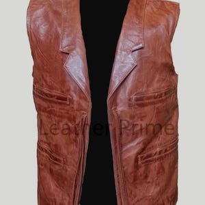Cowboy John Wayne Leather Vest Brown | 100% Real Sheep Leather Western Vest for Men | Classic Vintage Cowboy Style Genuine Leather