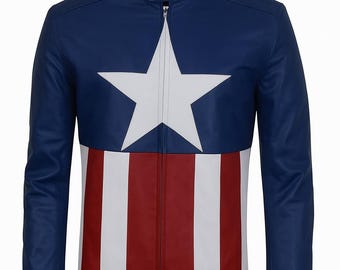 Chaqueta de motociclista de piel sintética inspirada en el Capitán América: Cosplay, Comic Con, moda para fans.
