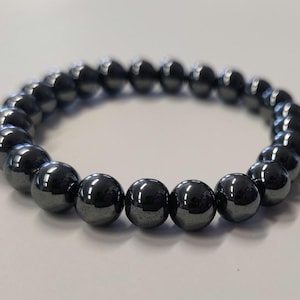 Hematite Stone Bracelet - Natural 8mm Hematite Gemstone Stretch Bracelet