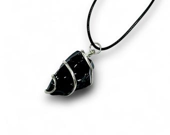 Natural Raw Black Obsidian Crystal Pendant | Handmade Protection Pendant | Healing Stone Necklace | Grounding and Energy Cleansing Jewelry