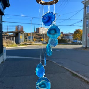 Blue Agate Windchime Suncatcher Gemstone Crystal Gift Home Window Decoration