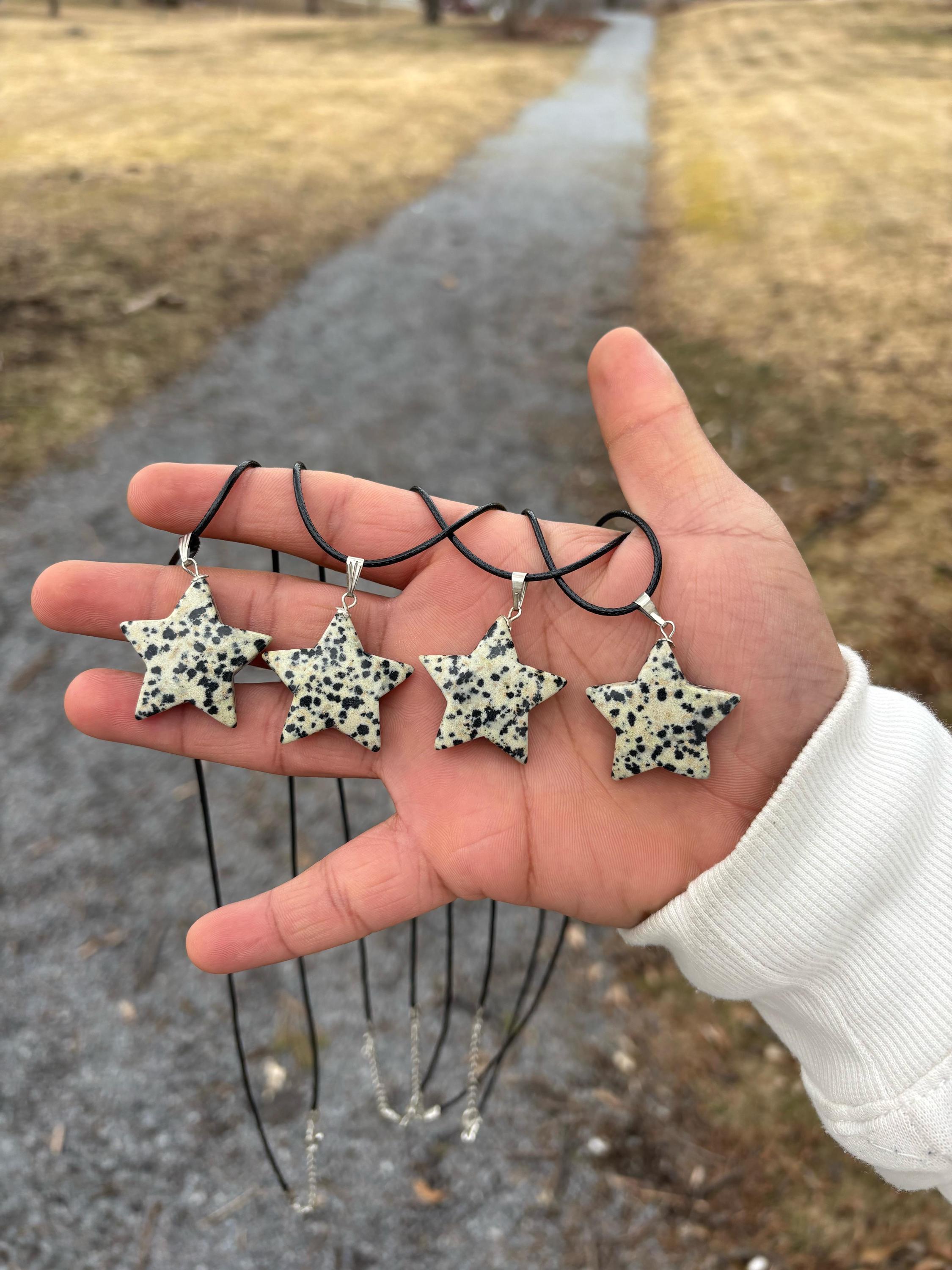 Dalmatian Jasper Star Necklace – Natural Crystal Pendant for Joy, Playfulness & Protection – Handmade Gemstone Jewelry.